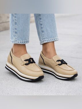 Softwaves Cathy Leather Platform Loafers Beige Size EU 41 US 10 Comfort Chic